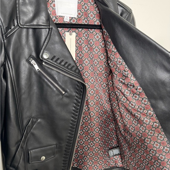 Anthropologie women's XS black moto faux leather midi whipstitch jacket biker - Picture 5 of 11